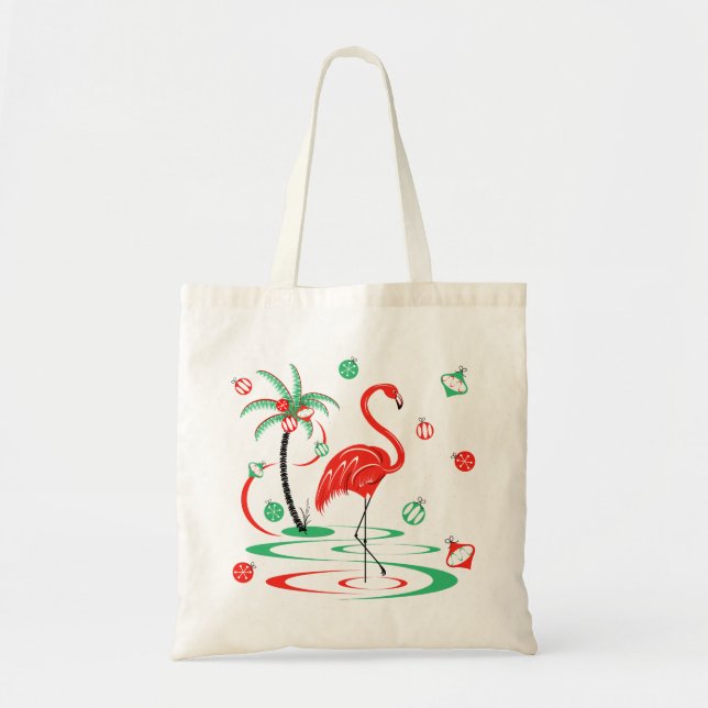 Tote bolsa de Flamingo Baubles de Natal Vermelho (Frente)