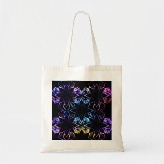 Tote Bolsa de Flor Geométrico Iridescente Místico (Frente)