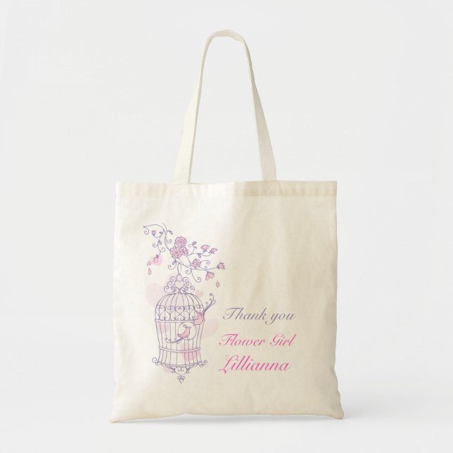 Tote Bolsa de flores de casamento de pássaros roxos (Frente)