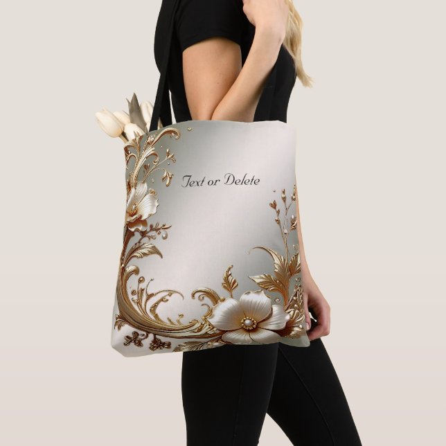 Tote Bolsa de Flores Dourada (Close Up)