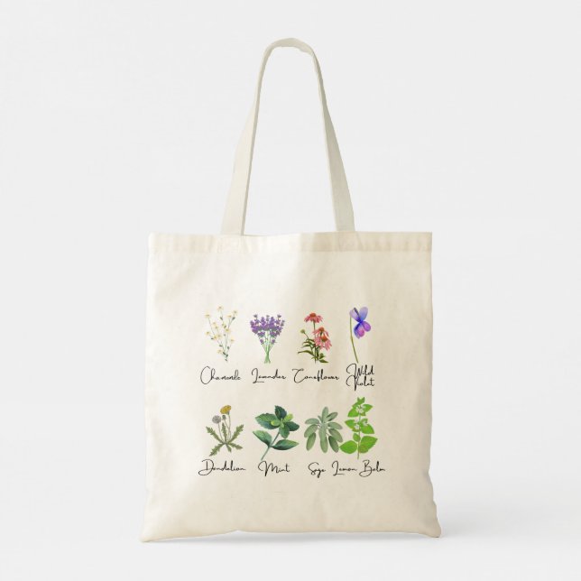 Tote Bolsa de flores e plantas aromáticas (Verso)