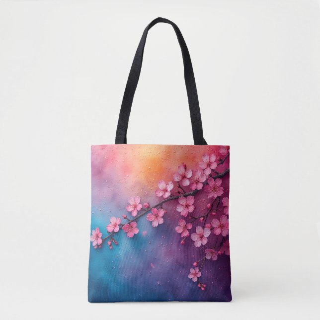 Tote Bolsa de Flores Românticas de Cereja Rosa (Frente)