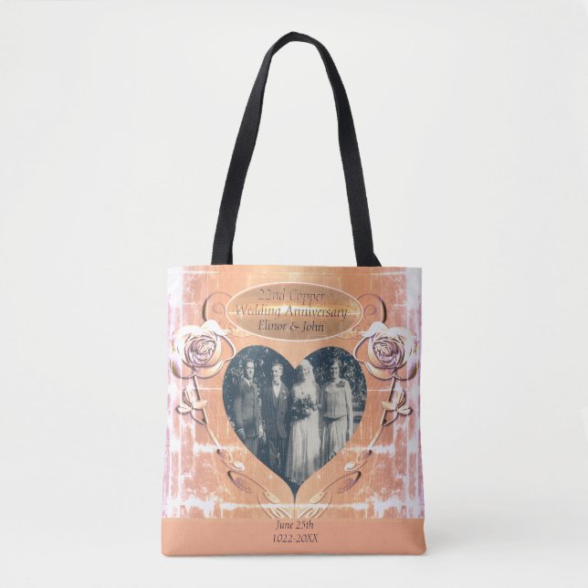 Tote bolsa de Foto do Rosa de Casamento de Cobre 22/7 (Frente)