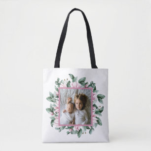 Tote Bolsa de frente dupla de quadro floral de fotos pe