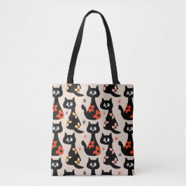 Tote Bolsa de Gatos Pretos Florais Retro (bege Suave)