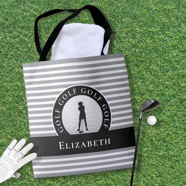 Tote Bolsa de Golfe Monograma Preto Cinza Esportes (Criador carregado)