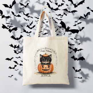 Tote Bolsa de Halloween de Gato Preto Fofo | Abóbora Ja