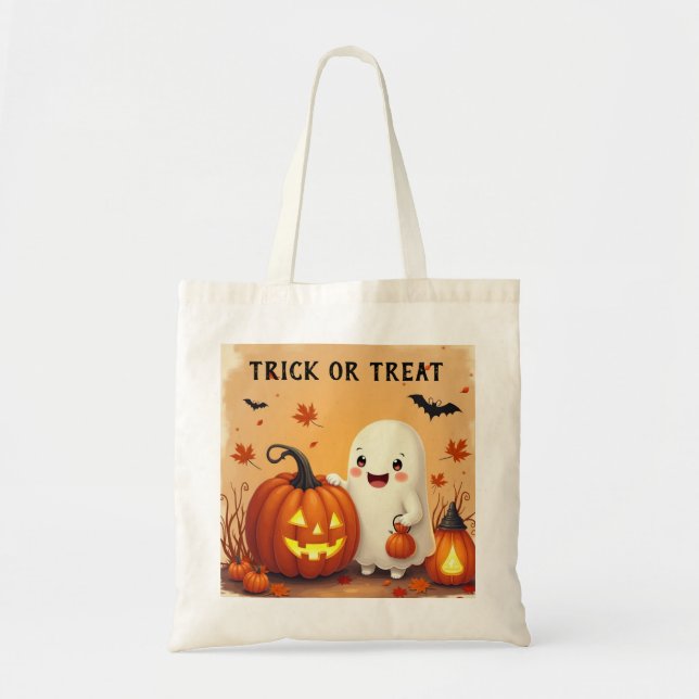 Tote Bolsa de Halloween para Fantasmas e Pumpkin Cute P (Frente)