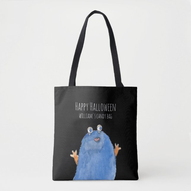 Tote Bolsa de Halloween Personalizado de Monograma Mono (Frente)
