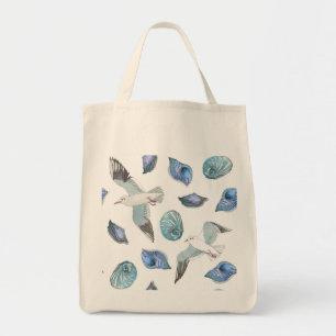 Tote Bolsa de ilustração de gaivotas e conchas super ag