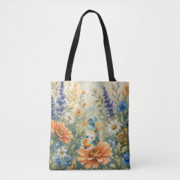 Tote Bolsa de Jardim Borboleta Entre Flores Silvestres