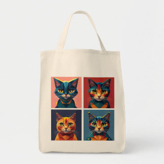 Tote Bolsa de lista geométrica de gatos com quatro pain