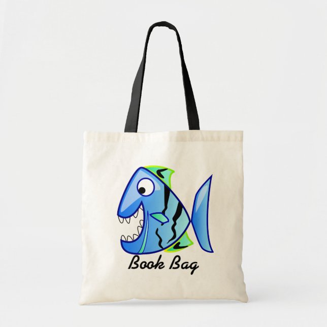 Tote Bolsa de livros Tropical Blue Piranha (Frente)