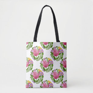 Tote Bolsa de lona com estampa floral de arte popular c