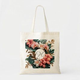 Tote Bolsa de Lona com Monograma Floral Tropical Elegan
