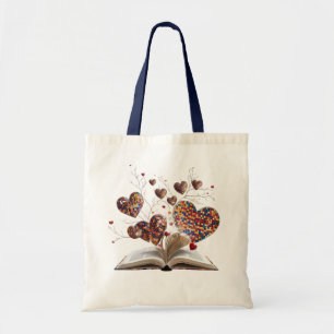 Tote Bolsa de Lona Estética Livro Aberto & Corações Mág