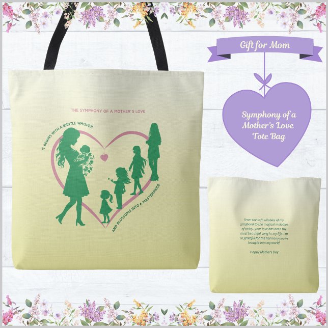 Tote Bolsa de Mãe Dia das Mães Amarela Caprichosa (Symphony of a Mother's Love Tote Bag - Mother's Day Gift)