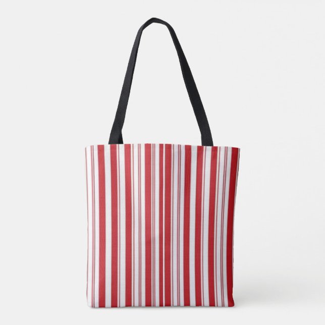 Tote Bolsa de Mão, Listra Vermelha e Branca Vertical (Verso)