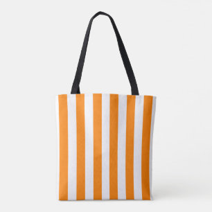 Tote Bolsa de mão, listra vertical laranja e branco