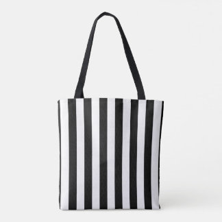 Tote Bolsa de mão, Listra Vertical Preta e Branca