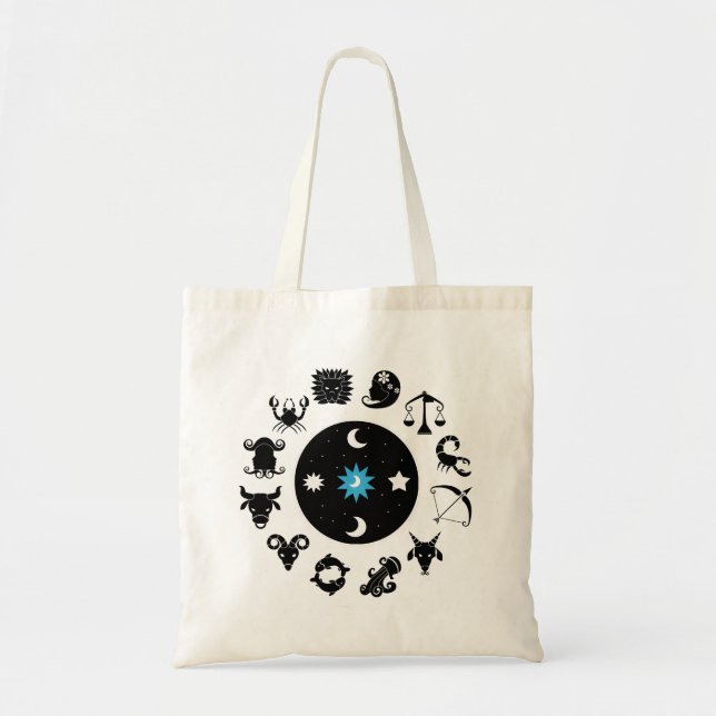 Tote Bolsa de Mãos com Signos do Zodíaco (Frente)