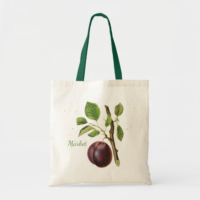 Tote Bolsa de Mercado Reutilizável de ameixa Botânica (Frente)
