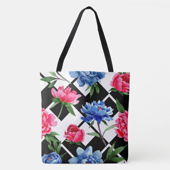 Tote Bolsa de Moda Floral Azul (Frente)