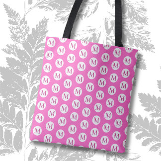 Tote Bolsa de Monograma de Bolinhas rosa