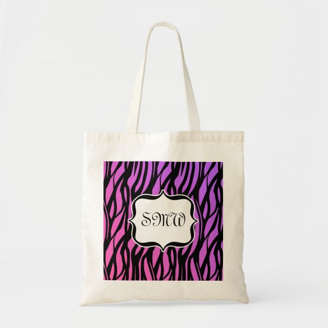 Tote Bolsa de Monograma de Listras Rosa/Roxo (Frente)