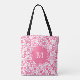 Tote Bolsa de Monograma de Padrão de Coração Rosa
