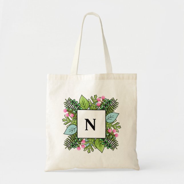 Tote Bolsa de Monograma de Quadro Tropical (Frente)