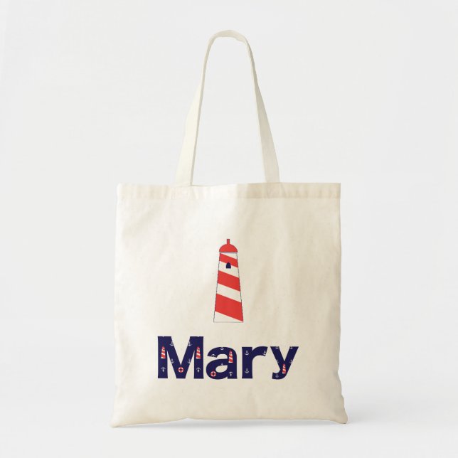 Tote Bolsa de monograma do farol náutico (Frente)