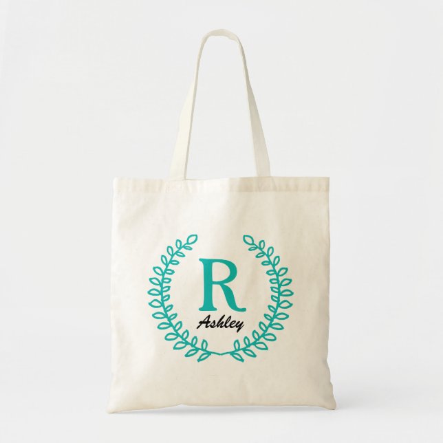 Tote Bolsa de Monograma Floral Elegante (Frente)