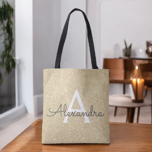 Tote Bolsa de Monogramas Elegante de Luxo Dourado