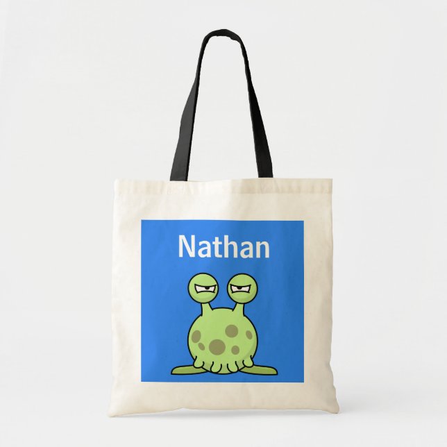Tote Bolsa de monstro de crianças azuis personalizadas (Frente)