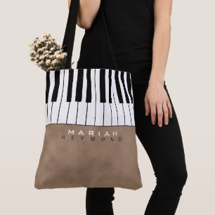 Tote Bolsa de Música Piano Moderno Marrom com Nome