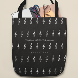 Tote bolsa de música preta com nome