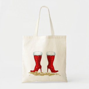 Tote Bolsa de Natal com botas vermelhas Ricos com pelo