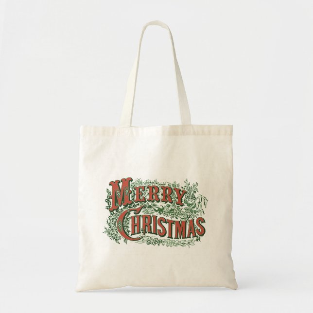 Tote Bolsa de Natal com Vintage Feliz Natal (Frente)