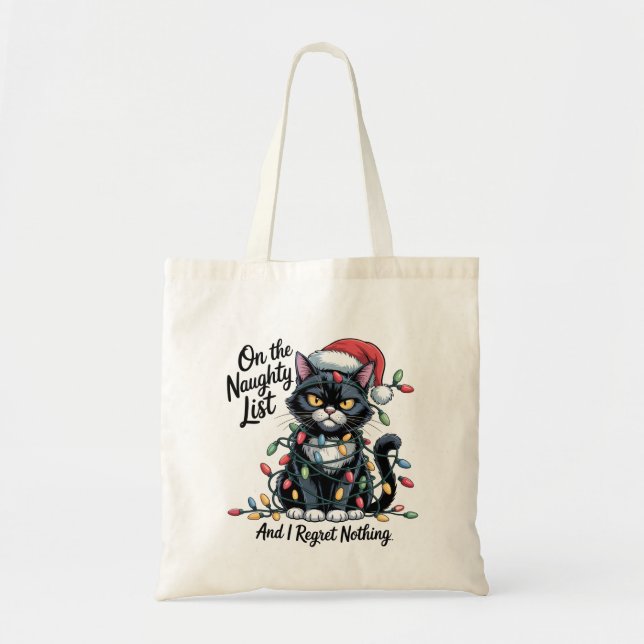 Tote Bolsa de Natal de Gato Malandro – Chapéu Divertido (Frente)