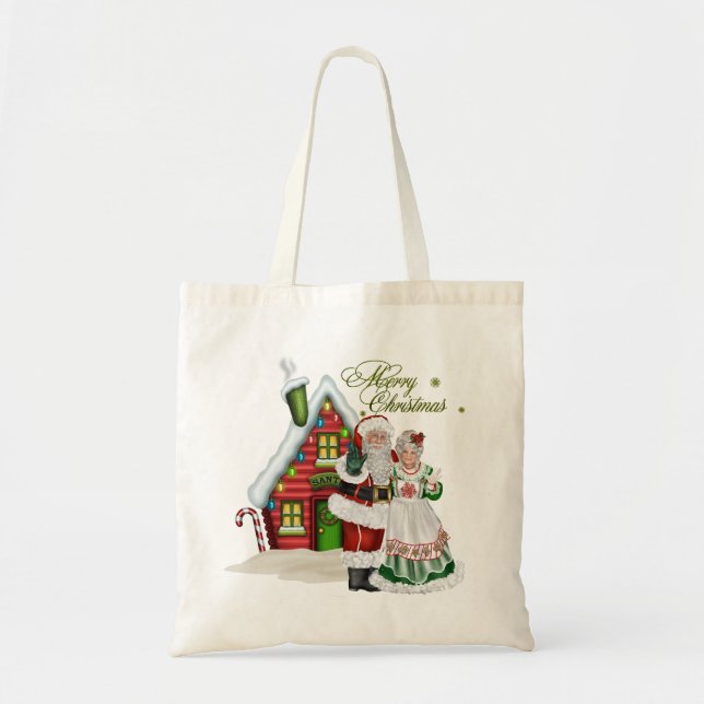 Tote Bolsa de Natal no Polo Norte com Papai Noel (Frente)