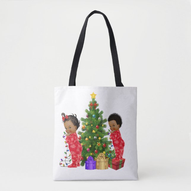 Tote Bolsa de Natal para Crianças Americanas Africanas (Frente)