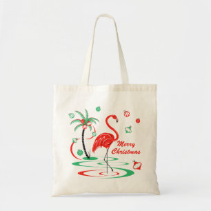 Tote bolsa de Natal Vermelho Flamingo Merry