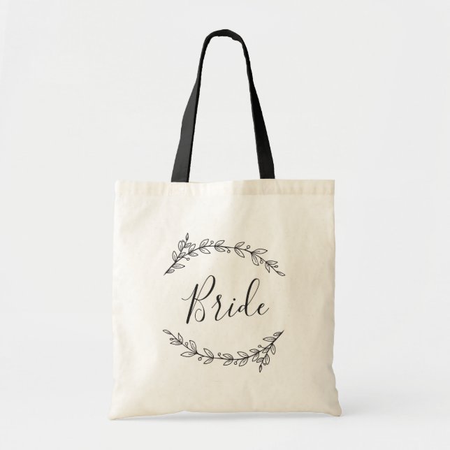 Tote Bolsa de noiva. Casamento botânico preto e branco (Frente)
