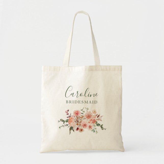 Tote Bolsa de Noiva Rosa Bege Rosas Verde Casamento (Frente)