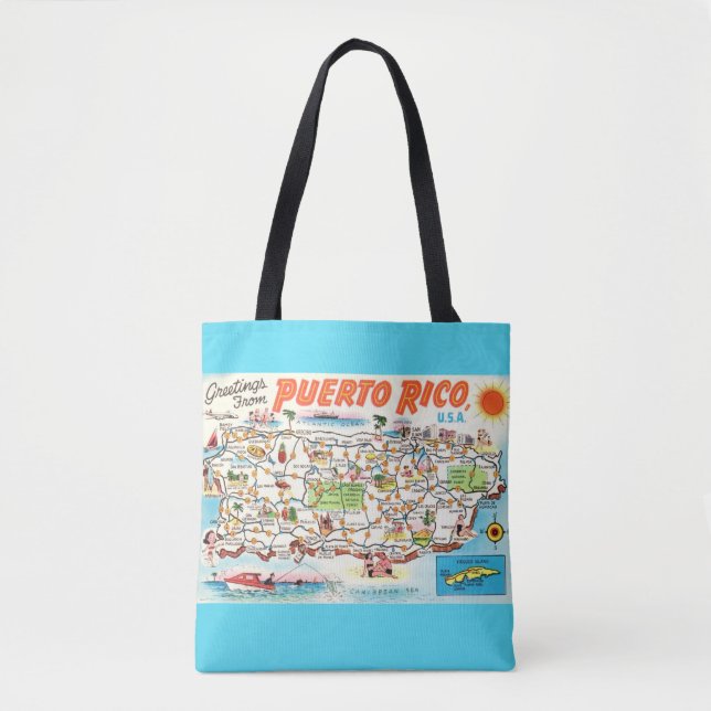 Tote Bolsa de ombro Aqua Mapa de Porto Rico (Frente)