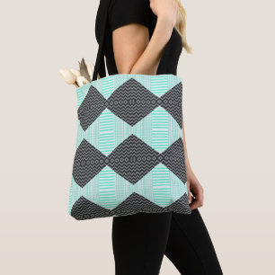 Tote Bolsa de Ombro com Padrão Azul