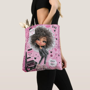 Tote Bolsa de ombro estética com colagem de boneca rosa