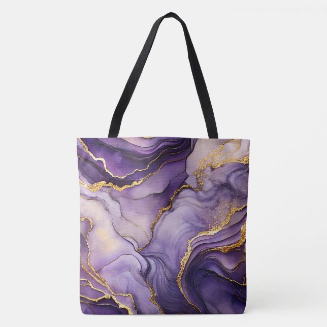 Tote Bolsa de Ombro Grande Roxo Único e Dourado Marcado (Frente)