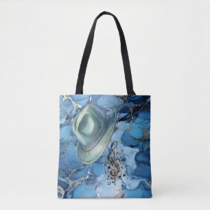 Tote Bolsa de Ombro Média Fedora Azul Música do Humor d